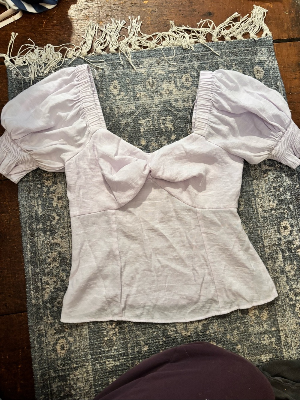 Nine West Lavender Puff Sleeve Tie-Front Blouse